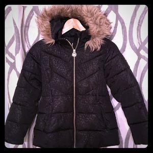 MICHAEL KORS Girls 10/12 Black Leopard Puff Jacket